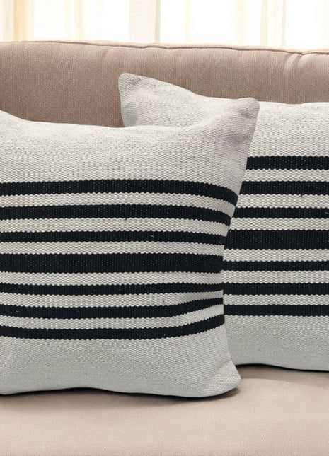 Set of Two Black and White Striped Cotton Throw Pillows