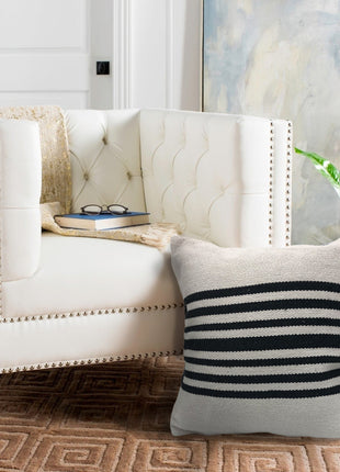 Set of Two Black and White Striped Cotton Throw Pillows