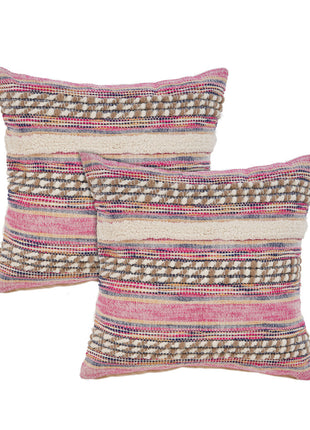 Set of Two Pink Striped Cotton Throw Pillows With Fringe-1