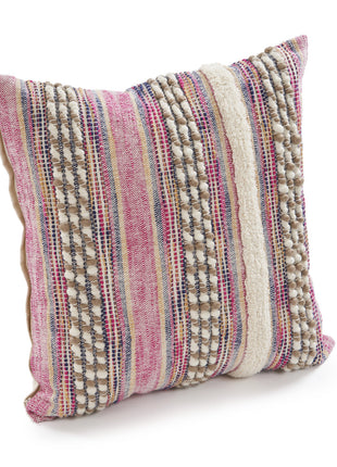 Set of Two Pink Striped Cotton Throw Pillows With Fringe-2