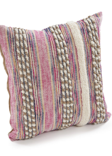Set of Two Pink Striped Cotton Throw Pillows With Fringe-2