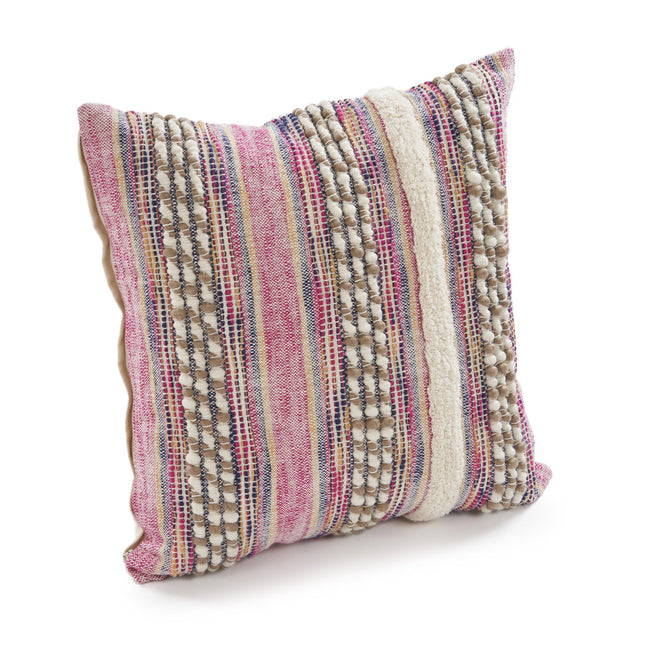Set of Two Pink Striped Cotton Throw Pillows With Fringe-2
