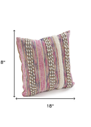 Set of Two Pink Striped Cotton Throw Pillows With Fringe-8
