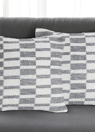 Set of Two 18" Gray Geometric Cotton Throw Pillows-0