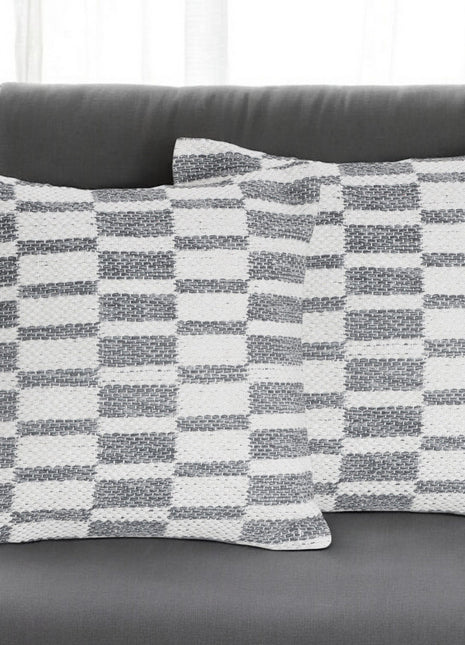 Set of Two 18" Gray Geometric Cotton Throw Pillows-0
