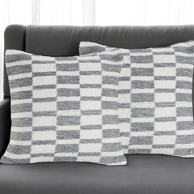 Set of Two 18" Gray Geometric Cotton Throw Pillows-0