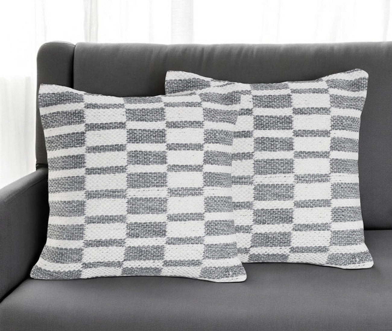 Set of Two 18" Gray Geometric Cotton Throw Pillows-0