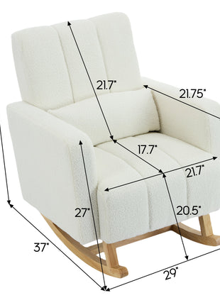 Accent Rocking Chair with Pillow, Ultimate Comfort for Your Home, Teddy Velvet, Cream White-1