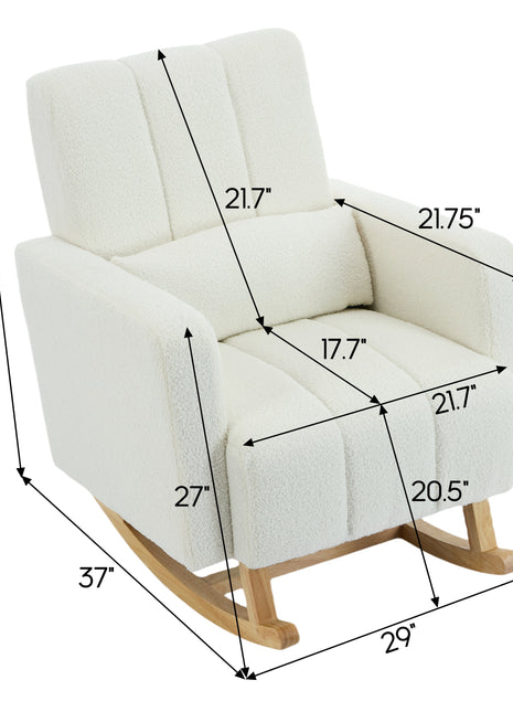 Accent Rocking Chair with Pillow, Ultimate Comfort for Your Home, Teddy Velvet, Cream White-1