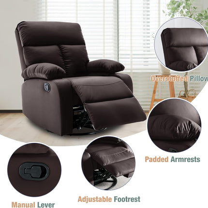 Swivel Rocker Recliner, Small Rocking Recliners Chair for Small Spaces, Small Rocker Recliner Chair for Living Room, RV, Bedroom, Nursery, Brown-1
