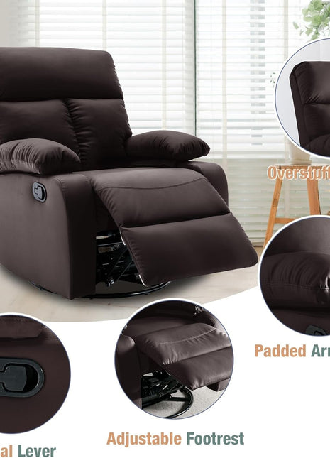 Swivel Rocker Recliner, Small Rocking Recliners Chair for Small Spaces, Small Rocker Recliner Chair for Living Room, RV, Bedroom, Nursery, Brown-1