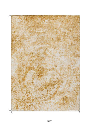 5' X 8' Cream and Gold Abstract Washable Non Skid Indoor Outdoor Area Rug-2