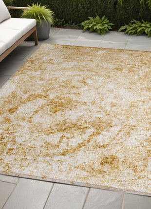 5' X 8' Cream and Gold Abstract Washable Non Skid Indoor Outdoor Area Rug-0