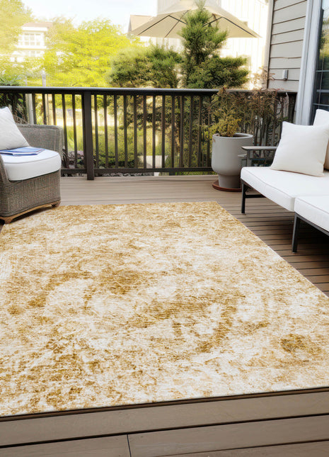 5' X 8' Cream and Gold Abstract Washable Non Skid Indoor Outdoor Area Rug-7