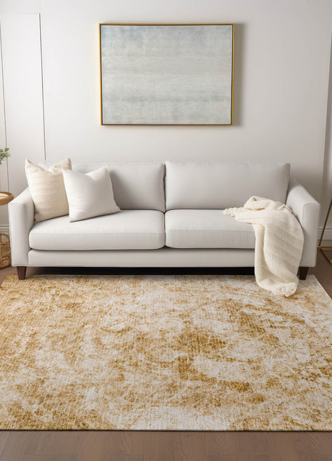 5' X 8' Cream and Gold Abstract Washable Non Skid Indoor Outdoor Area Rug-8