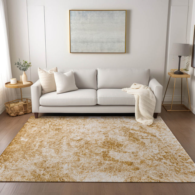 5' X 8' Cream and Gold Abstract Washable Non Skid Indoor Outdoor Area Rug-8