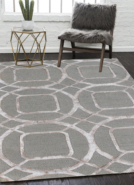5' X 8' Gray and Light Gray Abstract Geometric Hand Tufted Area Rug-7