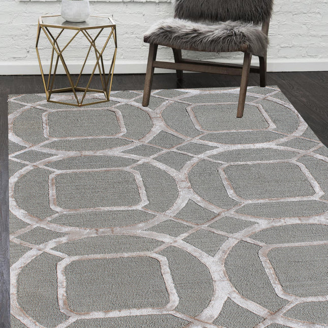 5' X 8' Gray and Light Gray Abstract Geometric Hand Tufted Area Rug-7