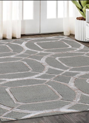 5' X 8' Gray and Light Gray Abstract Geometric Hand Tufted Area Rug-0