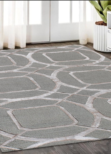 5' X 8' Gray and Light Gray Abstract Geometric Hand Tufted Area Rug-0
