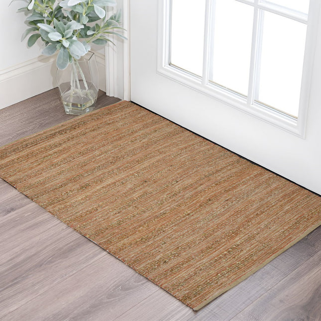 2' X 3' Brown And Brick Red Jute Striped Flatweave Handmade Area Rug-0