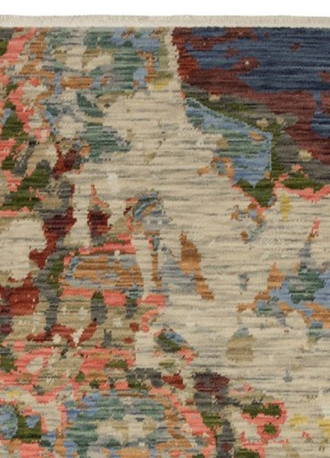 12' Beige Pink And Yellow Abstract Runner Rug With Fringe-3