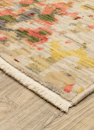12' Beige Pink And Yellow Abstract Runner Rug With Fringe-8