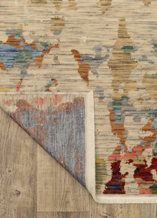 12' Beige Pink And Yellow Abstract Runner Rug With Fringe-4