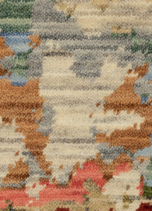 12' Beige Pink And Yellow Abstract Runner Rug With Fringe-6