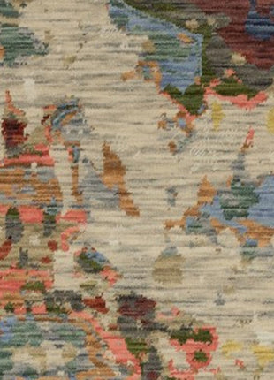 12' Beige Pink And Yellow Abstract Runner Rug With Fringe-7