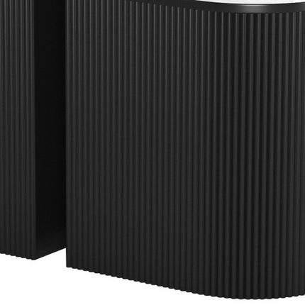 Set of Two Black And White Solid Wood And Marble Oval Block End Tables-7