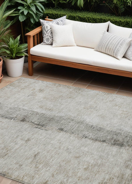 9' X 12' Taupe Beige And Gray Abstract Washable Indoor Outdoor Area Rug-0