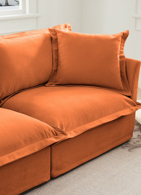 Living Room Sofa Slipcovered Sofa 3 Seater Sofa With 3 Ottomans, Oversized 3-Seat Sleeper Sofa Bed Home Theater Sofa, Chenille, orange