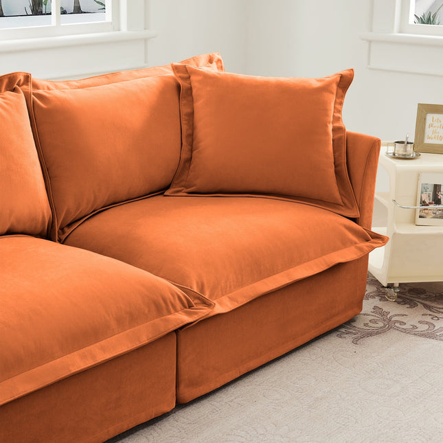 Living Room Sofa Slipcovered Sofa 3 Seater Sofa With 3 Ottomans, Oversized 3-Seat Sleeper Sofa Bed