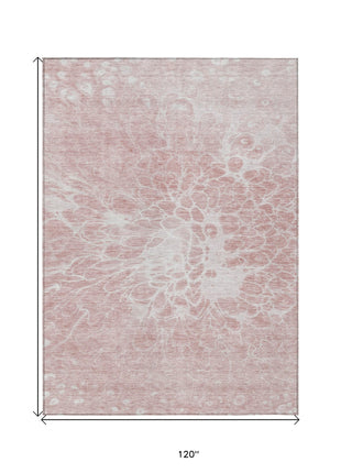 10' X 14' Pink Blush And Ivory Abstract Washable Indoor Outdoor Area Rug-2