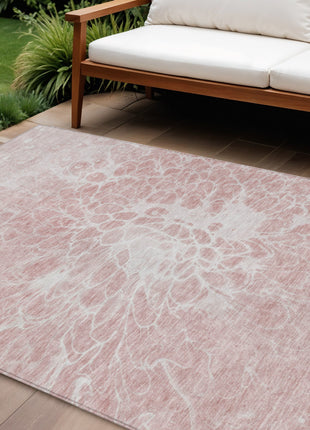 10' X 14' Pink Blush And Ivory Abstract Washable Indoor Outdoor Area Rug-0