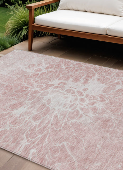 10' X 14' Pink Blush And Ivory Abstract Washable Indoor Outdoor Area Rug-0