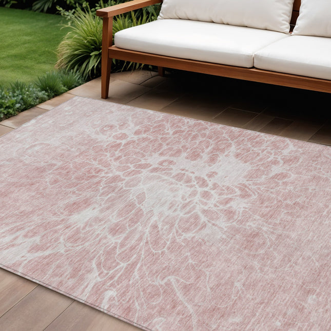 10' X 14' Pink Blush And Ivory Abstract Washable Indoor Outdoor Area Rug-0