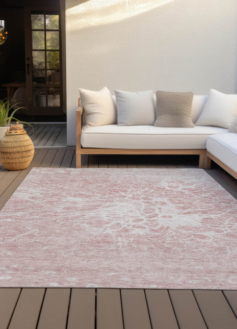 10' X 14' Pink Blush And Ivory Abstract Washable Indoor Outdoor Area Rug-6