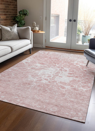 10' X 14' Pink Blush And Ivory Abstract Washable Indoor Outdoor Area Rug-7