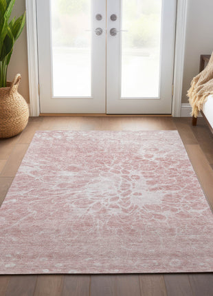 10' X 14' Pink Blush And Ivory Abstract Washable Indoor Outdoor Area Rug-8
