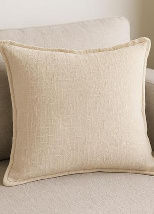 Set of Two 20" Beige Cotton Throw Pillows-1