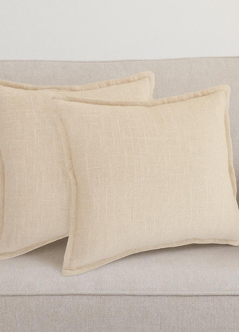 Set of Two 20" Beige Cotton Throw Pillows-0