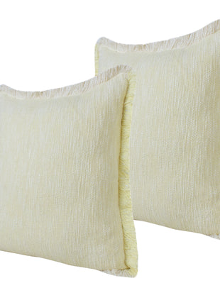 Set of Two 20" Lemon Cotton Throw Pillows with Fringe-3