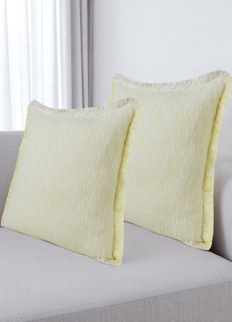 Set of Two 20" Lemon Cotton Throw Pillows with Fringe-0