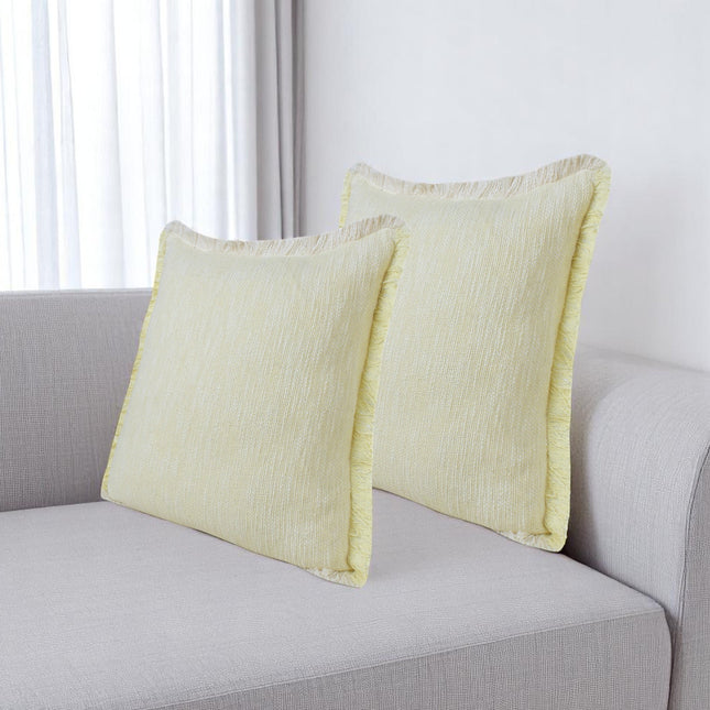 Set of Two 20" Lemon Cotton Throw Pillows with Fringe-0