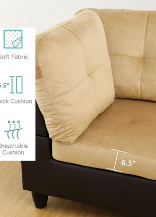 2 Pieces Sectional Sofa Sets, L-Shape Sofa Microfiber Couch Living Room Sofa Set with Chaise Using for Living Room Furniture(A-Beige, Right Hand Facing)