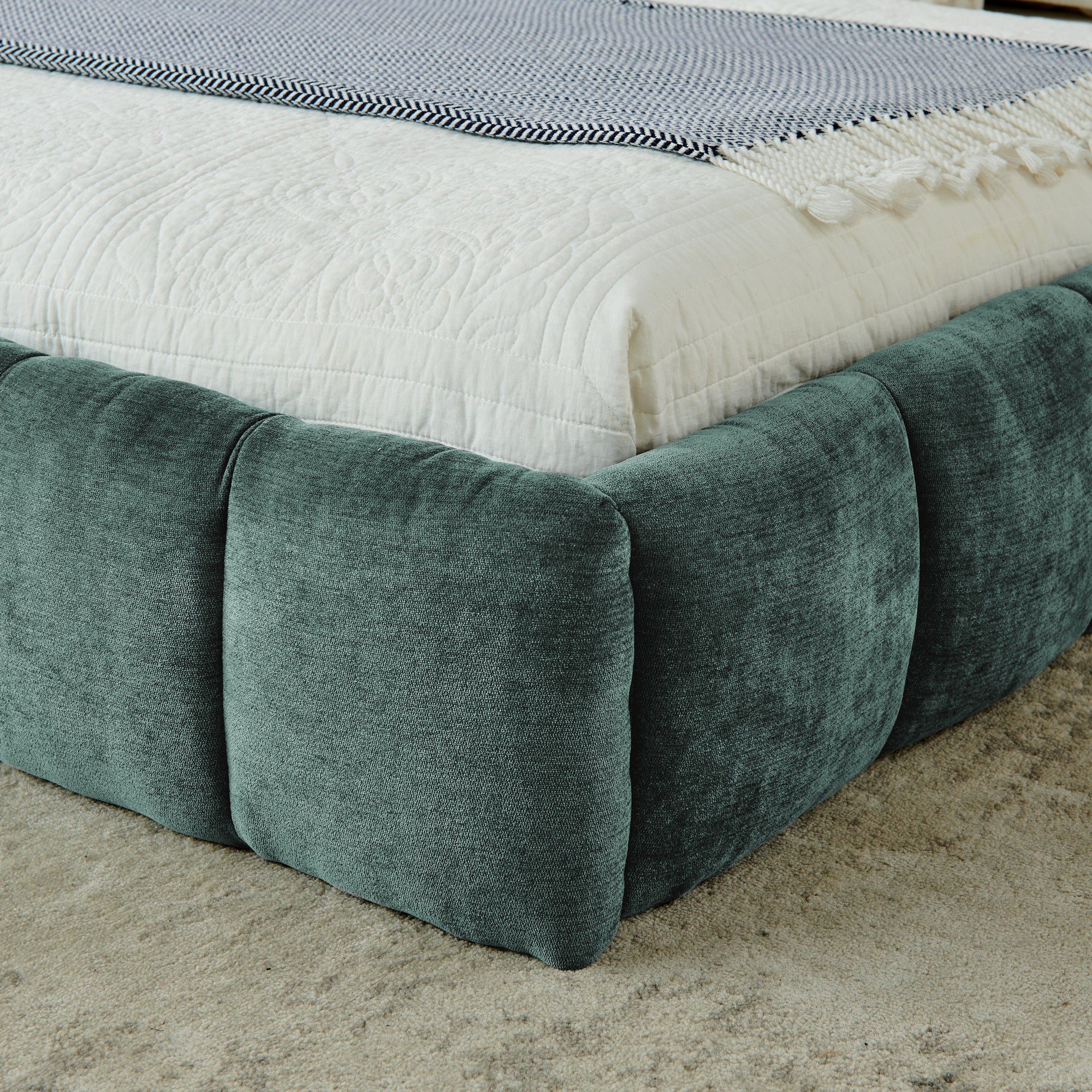 Upholstered Bed Frame with Thick Chenille Fabric, Grounded Platform