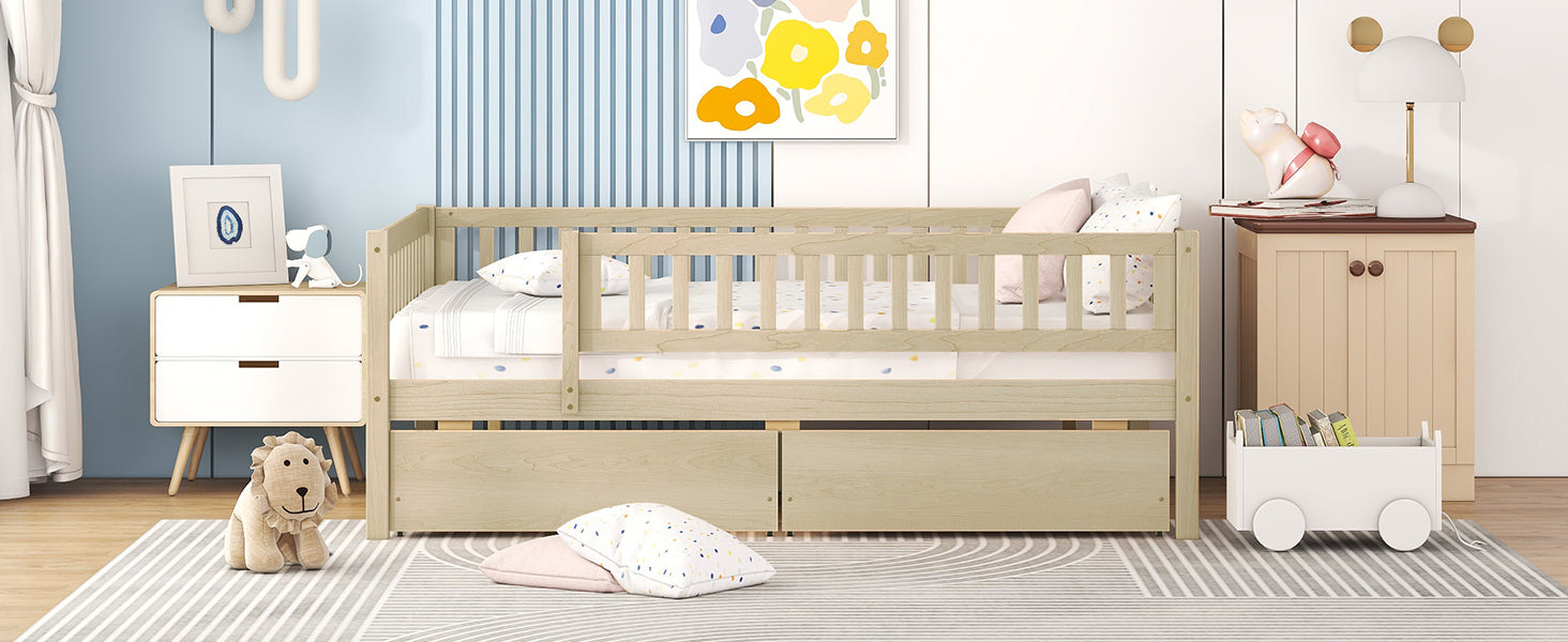 Full Size Daybed Wood Bed with Two Drawers