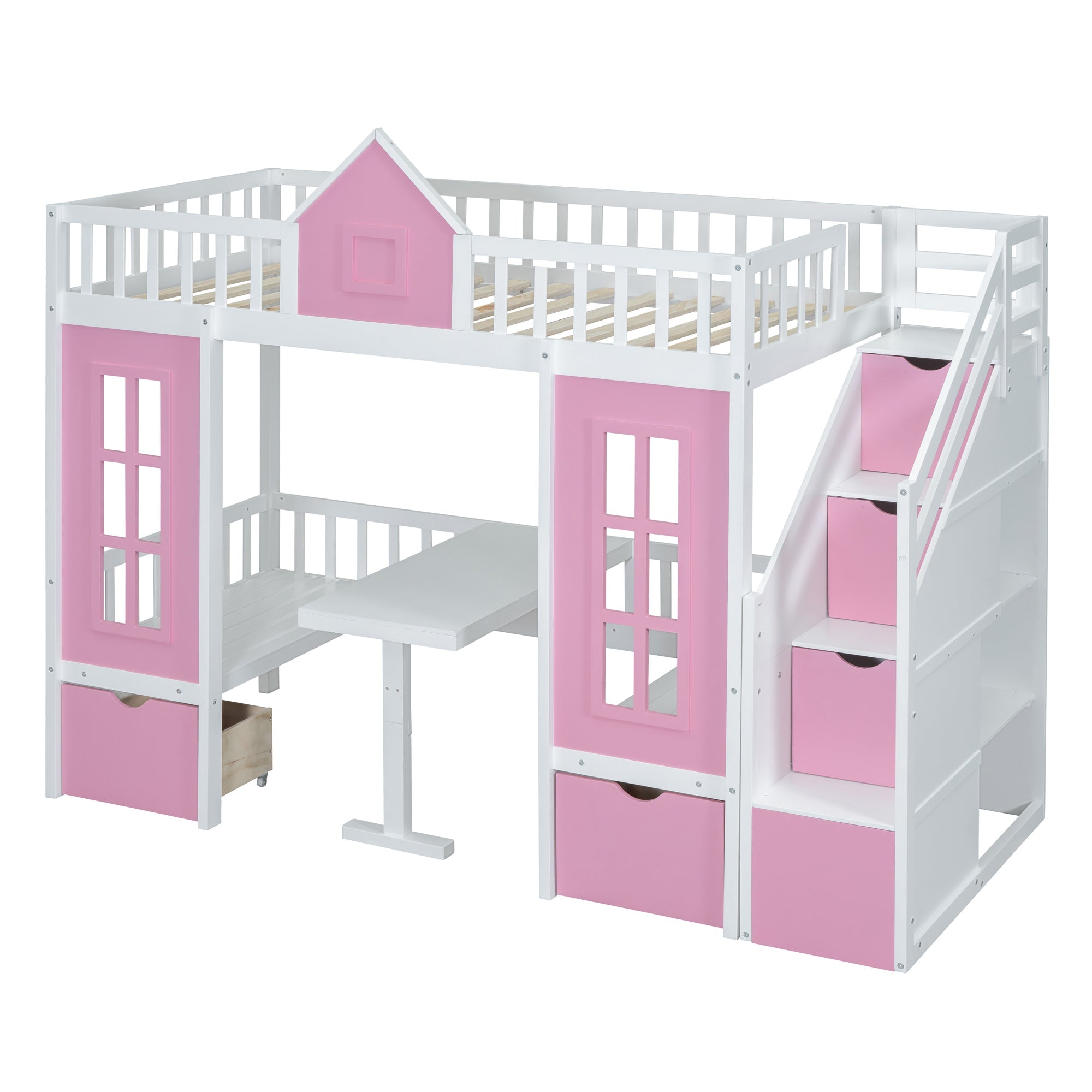 Twin-Over-Twin Bunk Bed with Changeable Table, Bunk Bed Turn into